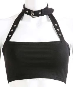 Own Saviour Tees + Tops Rivet Halter Choker Crop