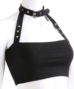 Own Saviour Tees + Tops Rivet Halter Choker Crop