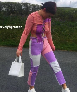Own Saviour Pants Pink Purple White Patchwork Jeans