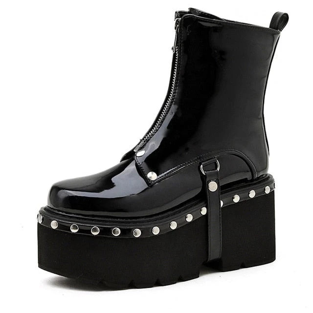 Own Saviour Rivet Strap Platform Patent Boots Shoes 4 Own Saviour Rivet Strap Platform Patent Boots Shoes