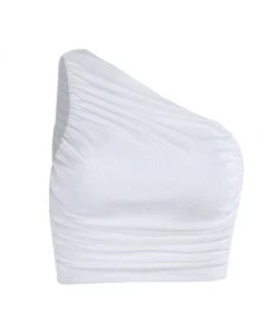 Own Saviour White One Shoulder Ruched Crop