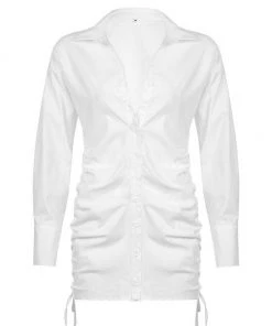 Own Saviour White Ruched Shirt Dress New In