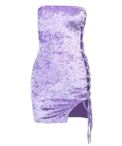 Own Saviour Purple Velvet Strapless Mini Dress