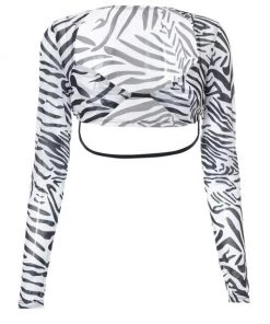 Own Saviour Zebra Sheer Sleeve Bra Crop Tees + Tops