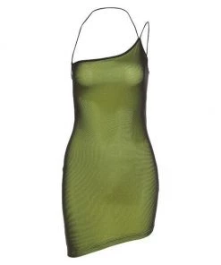Own Saviour New In Green Holo Asymmetric Dress