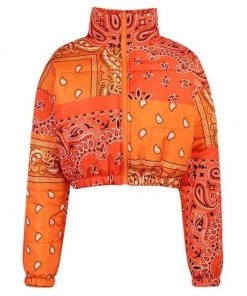 Own Saviour Jackets Orange Paisley Bandana Puffer Jacket