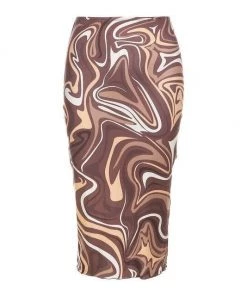 Own Saviour New In Brown Swirl Midi Skirt