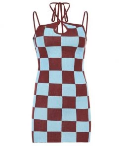 Own Saviour Checkerboard Knit Halter Dress Dresses + Sets