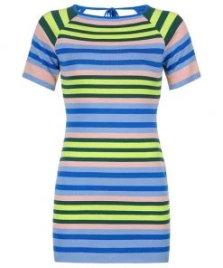 Own Saviour Striped Knitted Backless Dress