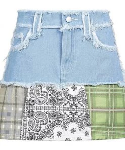 Own Saviour Paisley Bandana Patchwork Denim Skirt