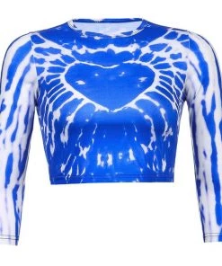 Own Saviour Blue Heart Tie Dye Crop Tees + Tops