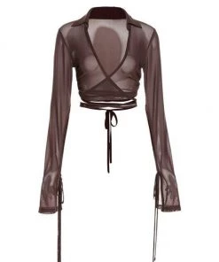 Own Saviour Brown Sheer Wrap Crop New In