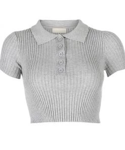 Own Saviour Tees + Tops Ribbed Button Crop