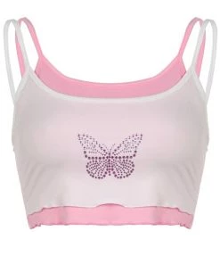 Own Saviour White Pink Rhinestone Cami Crop New In