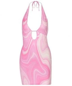 Own Saviour Pink Marble Swirl Halter Dress New In