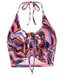 Own Saviour Bright Paisley Ruched Halter Crop