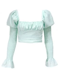 Own Saviour Puff Sleeve Ruched Crop Tees + Tops