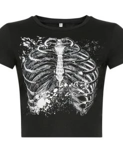 Own Saviour Black Ribcage Crop Tees + Tops
