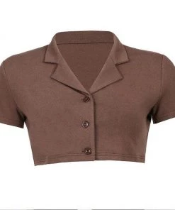 Own Saviour Tees + Tops Brown Crop Shirt