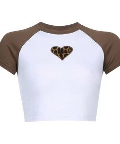 Own Saviour SS Leopard Heart Raglan Crop New In
