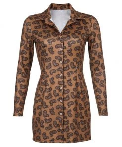 Own Saviour New In Brown Paisley Button Mini Dress