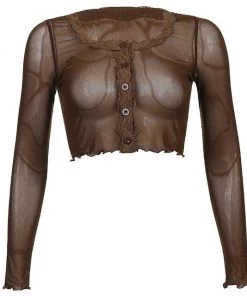 Own Saviour Brown Mesh Frill Crop New In