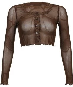 Own Saviour New In Brown Semi Sheer Frill Cardi