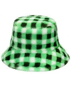 Own Saviour New In Plaid Faux Fur Bucket Hat