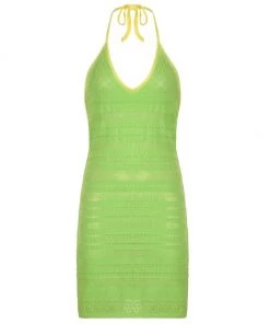 Own Saviour New In Neon Green Crochet Mini Dress
