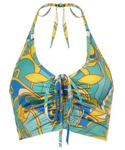 Own Saviour Bright Paisley Ruched Halter Crop