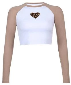 Own Saviour BWN Leopard Heart Raglan Crop Tees + Tops