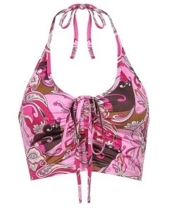 Own Saviour Bright Paisley Ruched Halter Crop