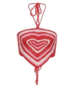Own Saviour Tees + Tops Red Heart Crochet Halter Crop