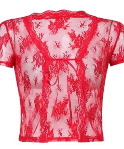 Own Saviour New In Red Lace Mesh Crop