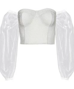 Own Saviour Shimmer Mesh Corset Crop Tees + Tops