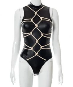 Own Saviour Rope Tie Faux Leather Bodysuit New In