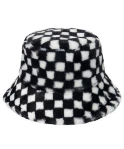 Own Saviour New In Plaid Faux Fur Bucket Hat