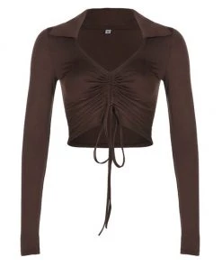 Own Saviour Brown Ruched Shirt Crop New In