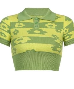Own Saviour Green Flower Power Knit Crop Tees + Tops