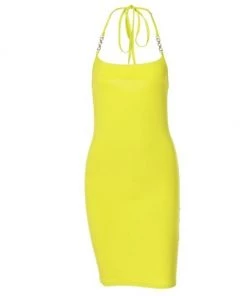 Own Saviour Yellow Chain Halter Mini Dress New In
