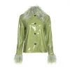 Own Saviour Faux Leather Feather Trim Jacket