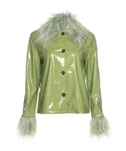 Own Saviour Faux Leather Feather Trim Jacket