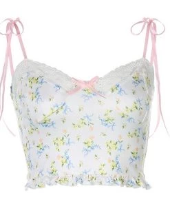 Own Saviour Floral Tie Cami Crop Tees + Tops