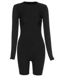 Own Saviour Black Ribbed Playsuit