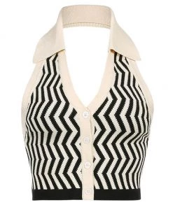 Own Saviour Black Zig Zag Halter Top Tees + Tops