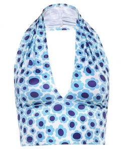 Own Saviour Blue Floral Halter Crop