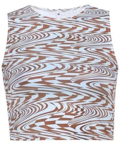 Own Saviour New In Brown Swirl Checkerboard Crop
