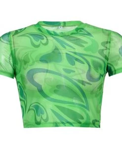 Own Saviour Green Heart Mesh Crop