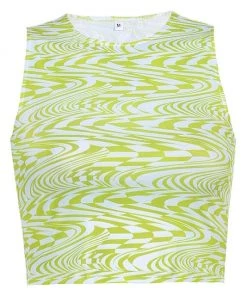 Own Saviour New In Green Swirl Checkerboard Crop