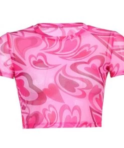 Own Saviour Pink Heart Mesh Crop